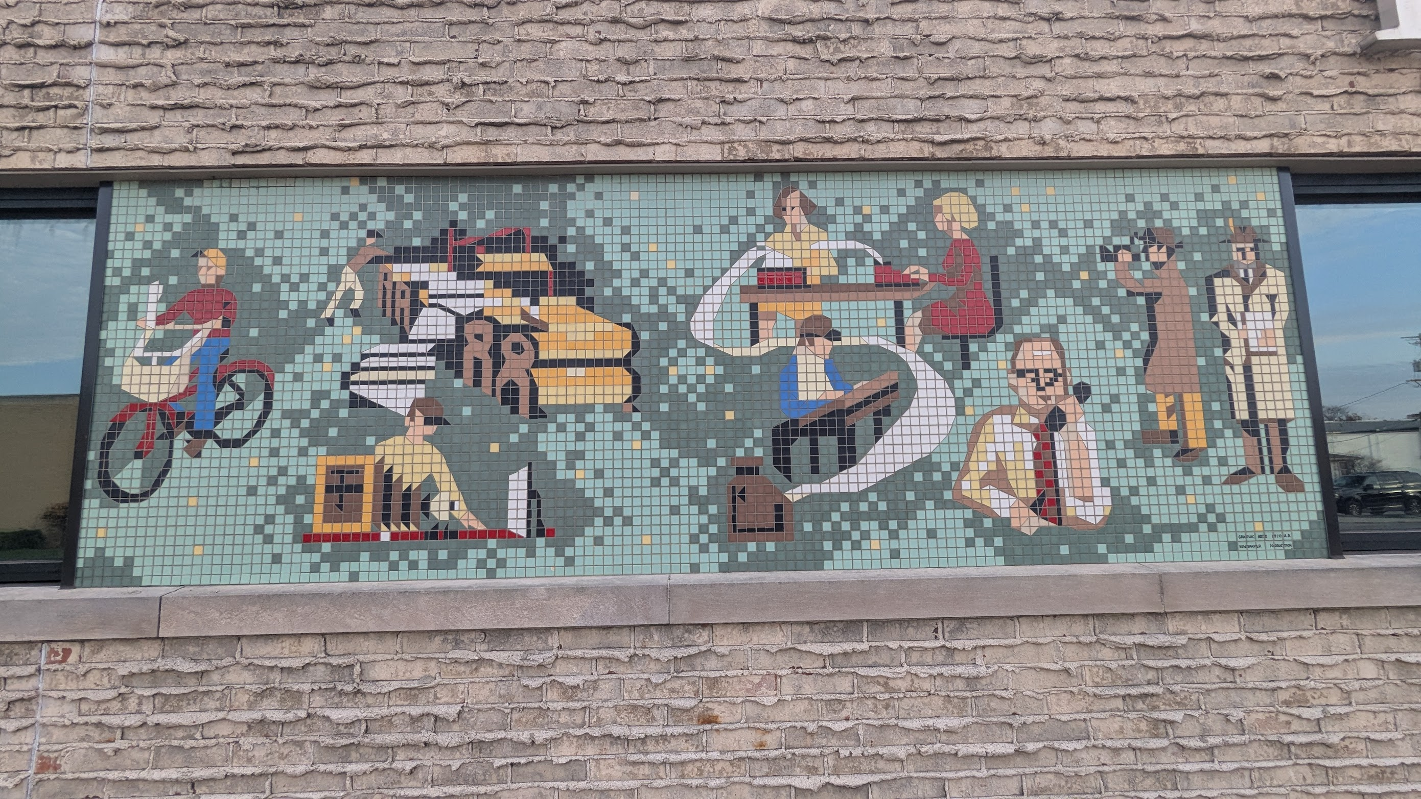 a mosaic of how a newspaper was made in 1970