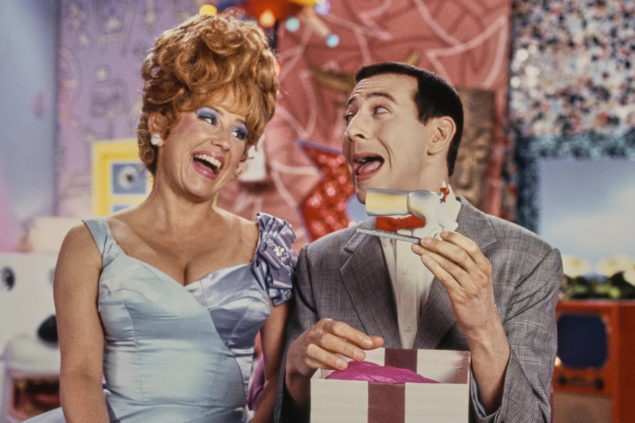 A still from Pee Wee's Playhouse of Miss Yvonne and Pee Wee together