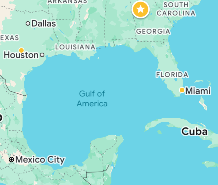 Screen grab of Google maps reading Gulf of America 