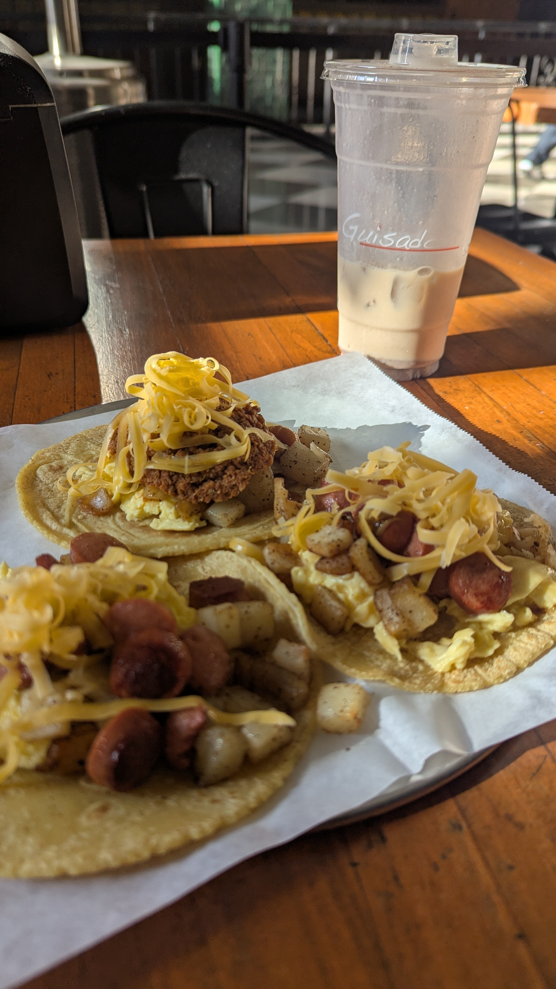 Breakfast tacos and an horchata cold brew from Guisados in Downtown LA