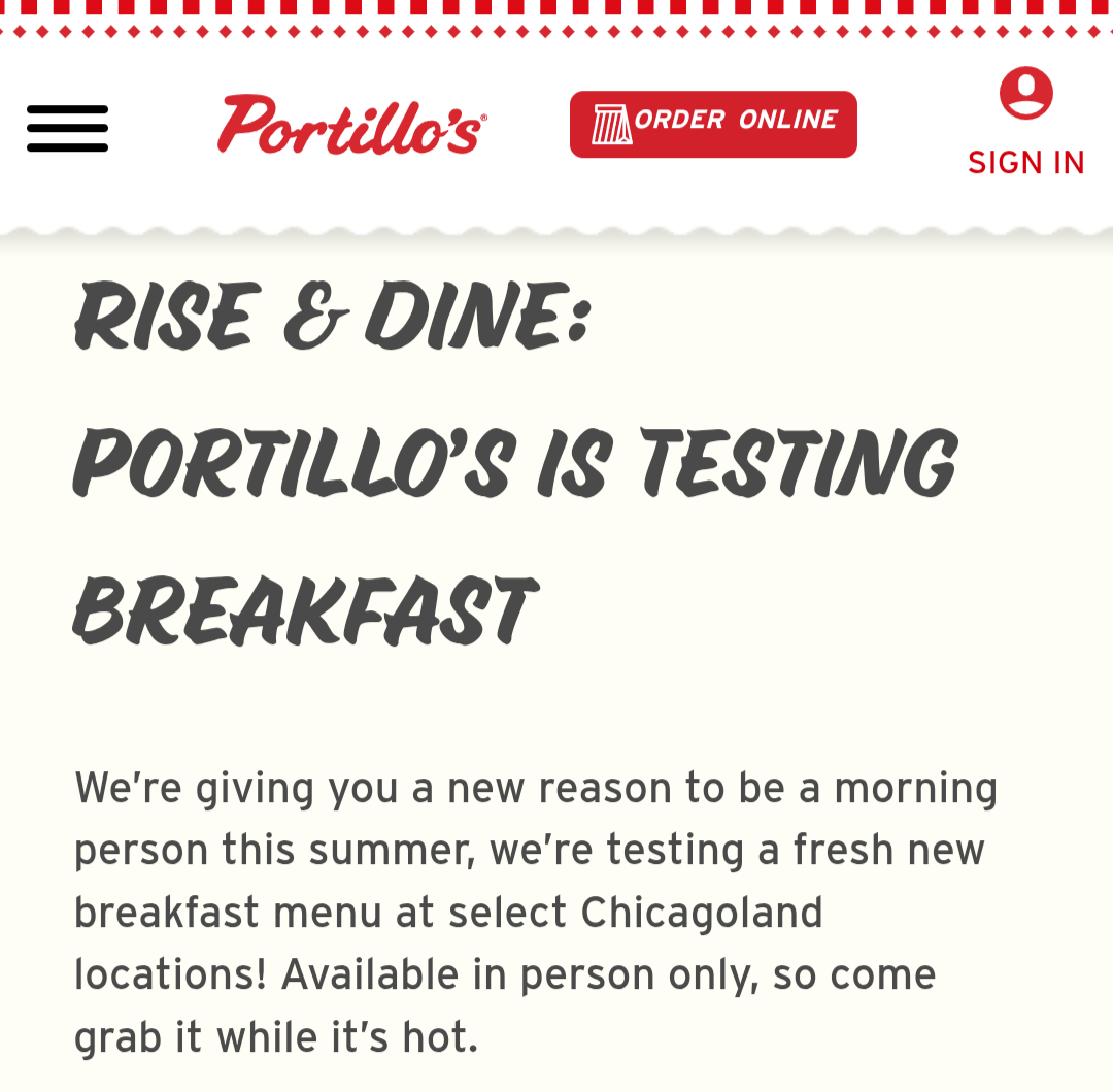 Rise & Dine: Portillo’s is Testing Breakfast, screengrab 