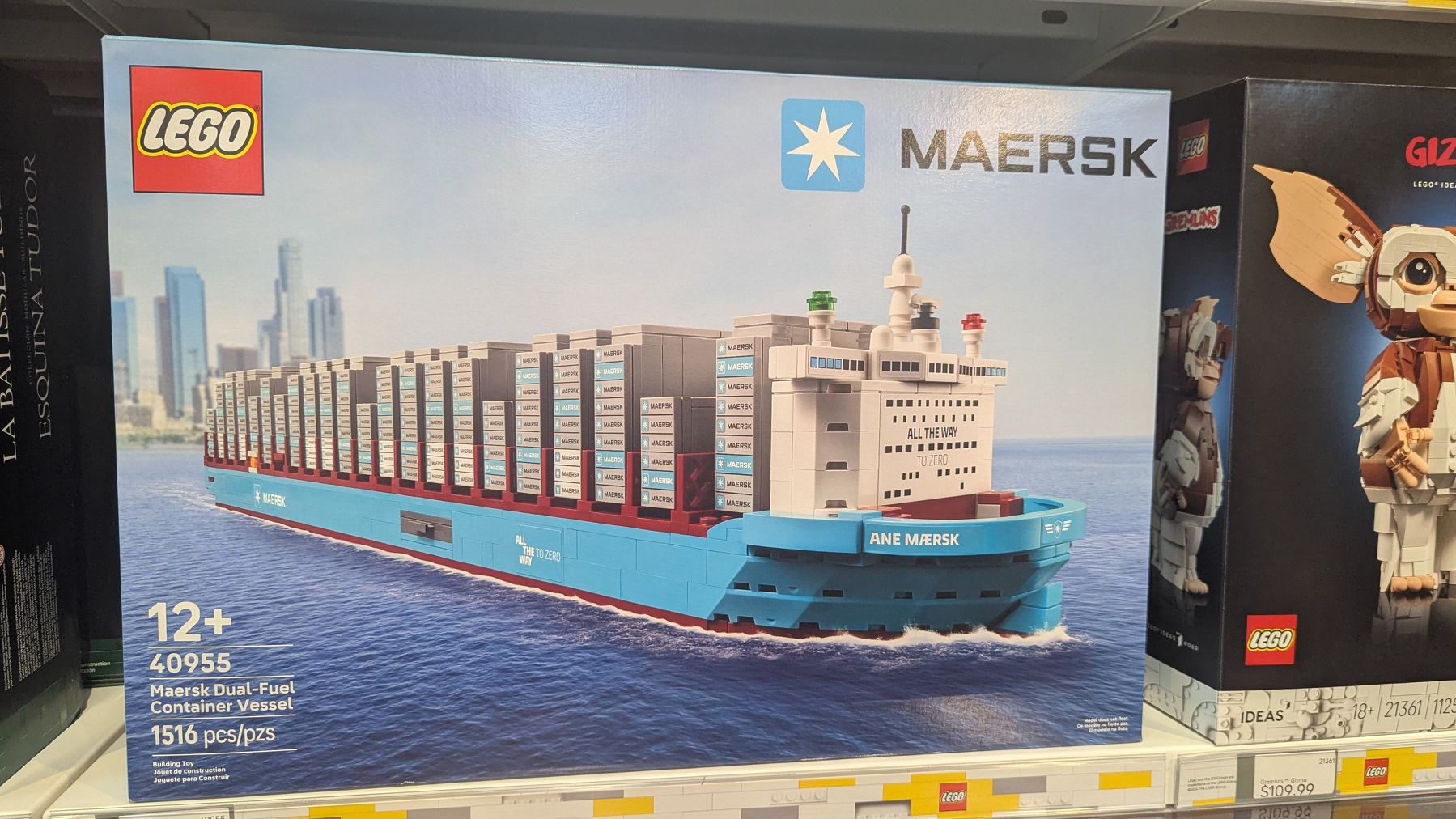 A LEGO set box features a model of the Maersk container ship&10;